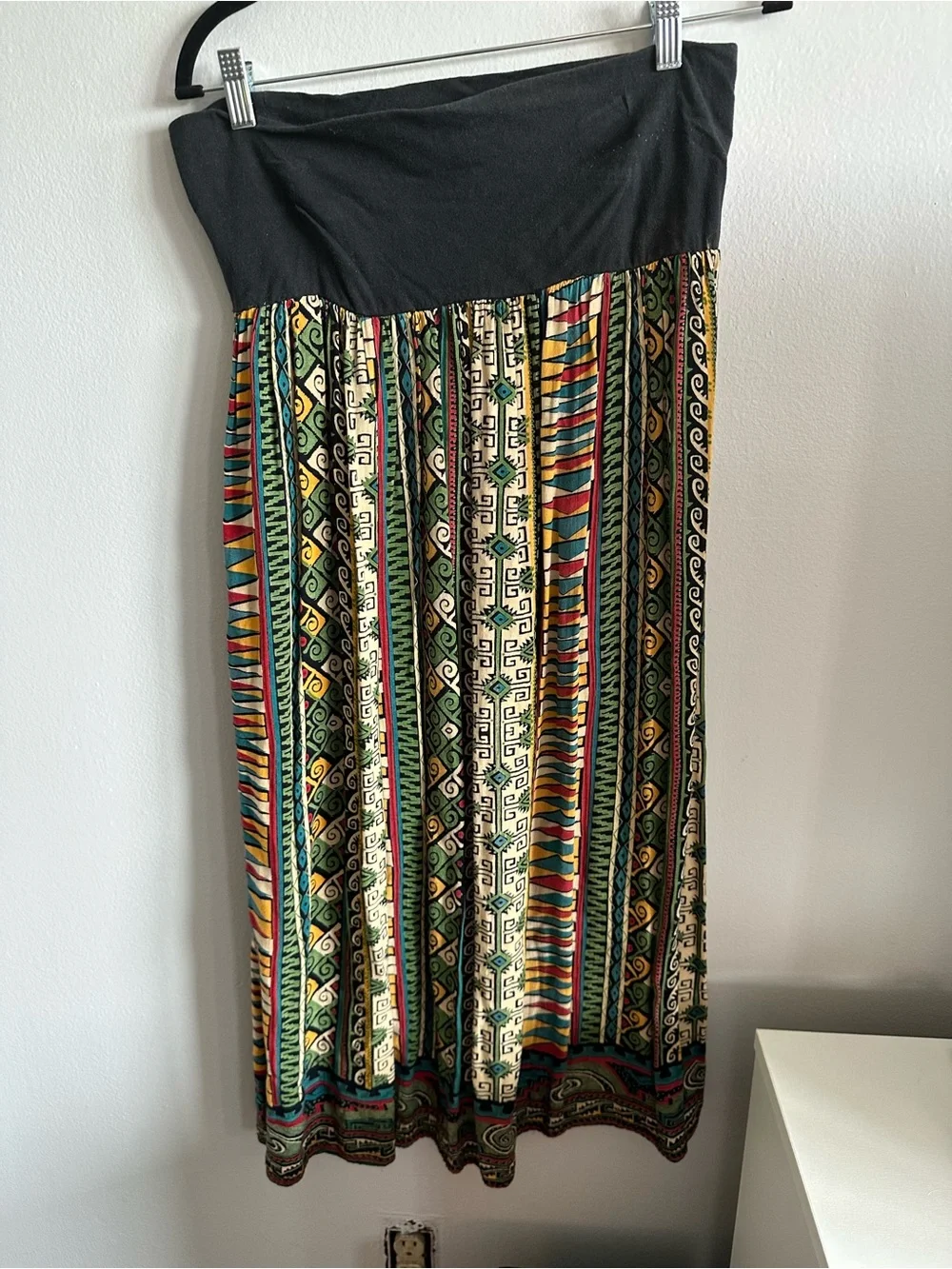 Angie Boho Strapless Maxi Dress Skirt Convertible Rayon Tribal Print Size S